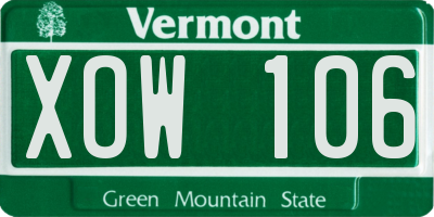 VT license plate XOW106