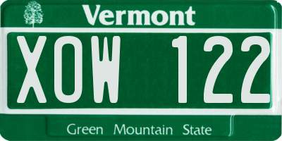 VT license plate XOW122
