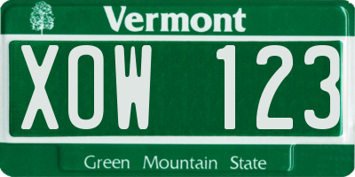 VT license plate XOW123