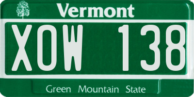 VT license plate XOW138