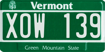 VT license plate XOW139