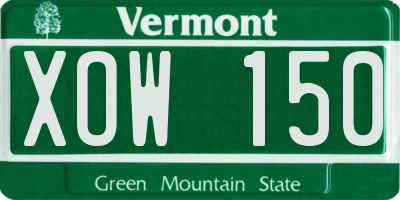 VT license plate XOW150