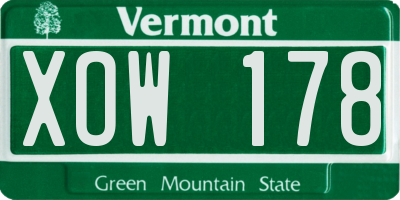 VT license plate XOW178