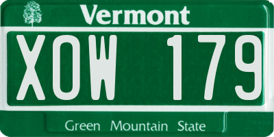 VT license plate XOW179