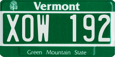 VT license plate XOW192