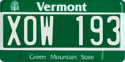 VT license plate XOW193