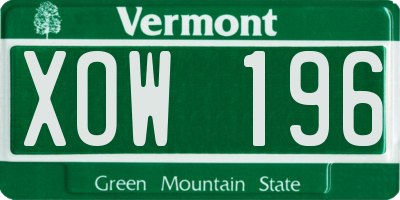 VT license plate XOW196