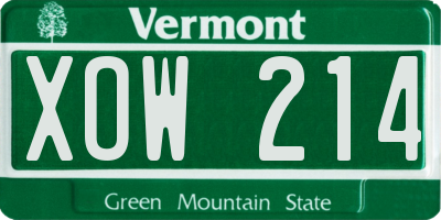 VT license plate XOW214