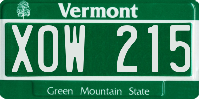 VT license plate XOW215