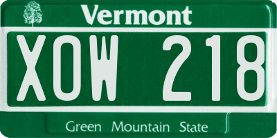 VT license plate XOW218