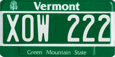 VT license plate XOW222
