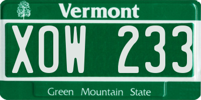 VT license plate XOW233
