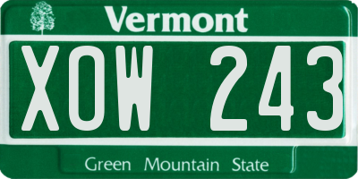 VT license plate XOW243