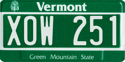 VT license plate XOW251