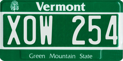 VT license plate XOW254
