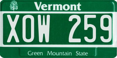 VT license plate XOW259