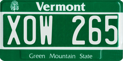 VT license plate XOW265
