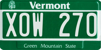 VT license plate XOW270