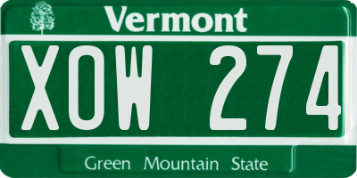 VT license plate XOW274