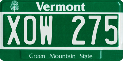 VT license plate XOW275