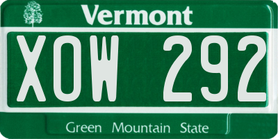 VT license plate XOW292
