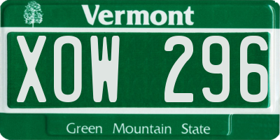 VT license plate XOW296