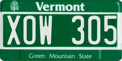 VT license plate XOW305