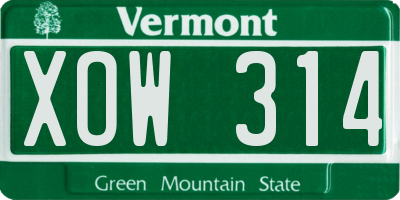 VT license plate XOW314