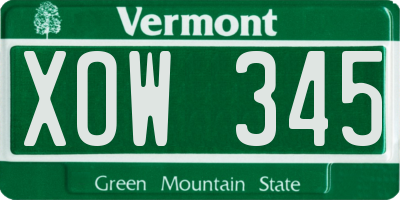 VT license plate XOW345