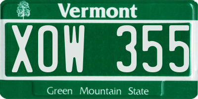 VT license plate XOW355