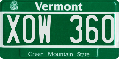 VT license plate XOW360