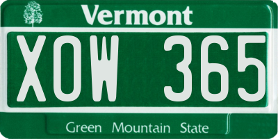 VT license plate XOW365