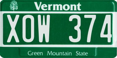 VT license plate XOW374