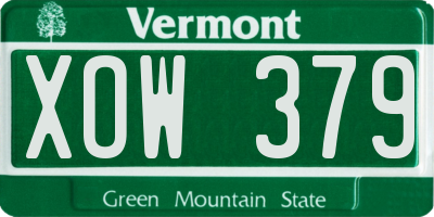 VT license plate XOW379