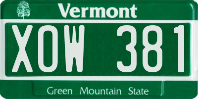 VT license plate XOW381