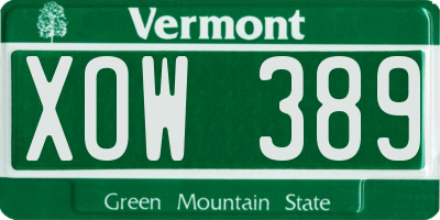 VT license plate XOW389