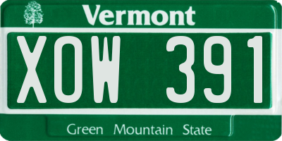 VT license plate XOW391