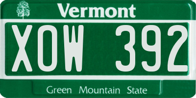 VT license plate XOW392