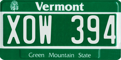 VT license plate XOW394