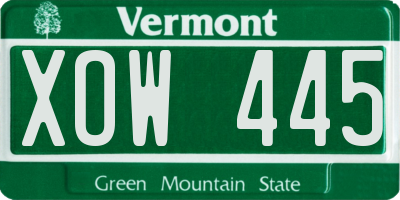 VT license plate XOW445