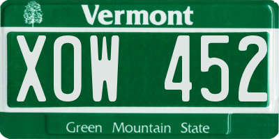 VT license plate XOW452