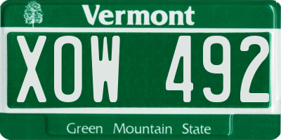 VT license plate XOW492