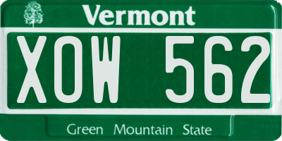 VT license plate XOW562