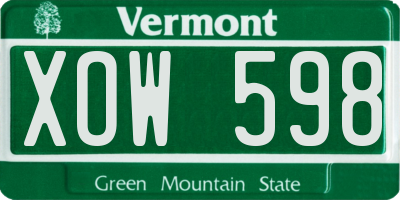 VT license plate XOW598
