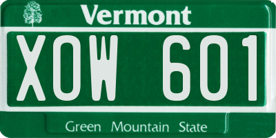 VT license plate XOW601