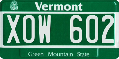VT license plate XOW602