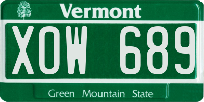 VT license plate XOW689