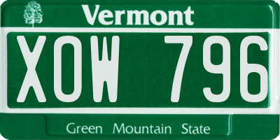 VT license plate XOW796