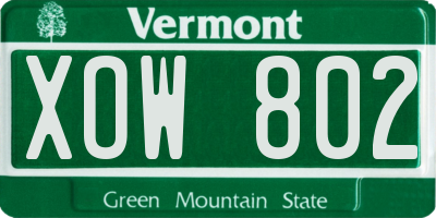 VT license plate XOW802