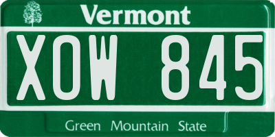 VT license plate XOW845